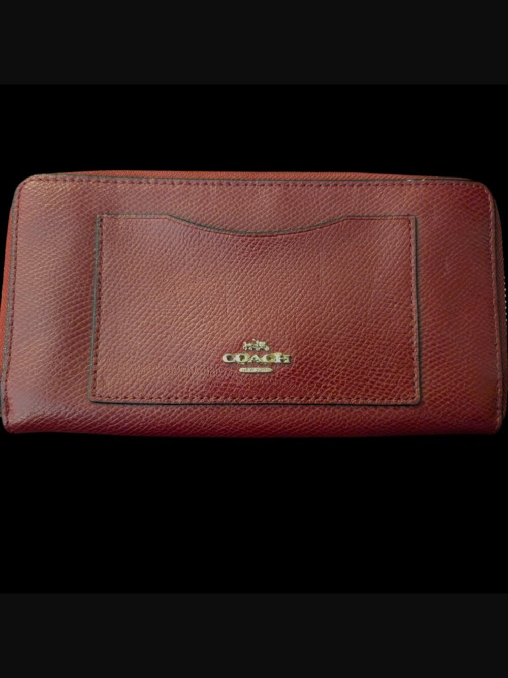 Coach Accordion Zip Burgundy Crossgrain Leather 7.75" X 4" Wallet